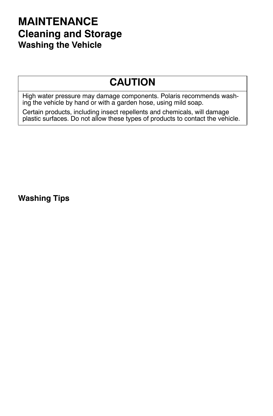 Maintenance, Cleaning and storage, Caution | Polaris Sportsman 9921335 User Manual | Page 108 / 133