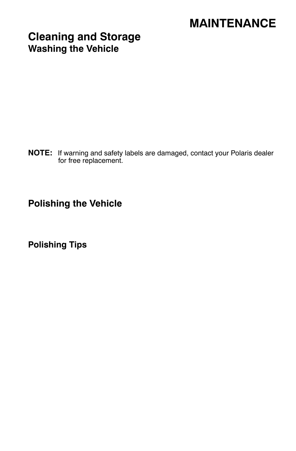 Maintenance, Cleaning and storage | Polaris Sportsman 9921335 User Manual | Page 109 / 133
