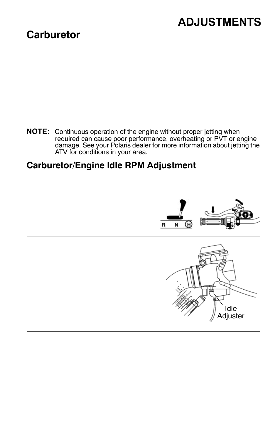 Adjustments, Carburetor | Polaris Sportsman 9921335 User Manual | Page 117 / 133