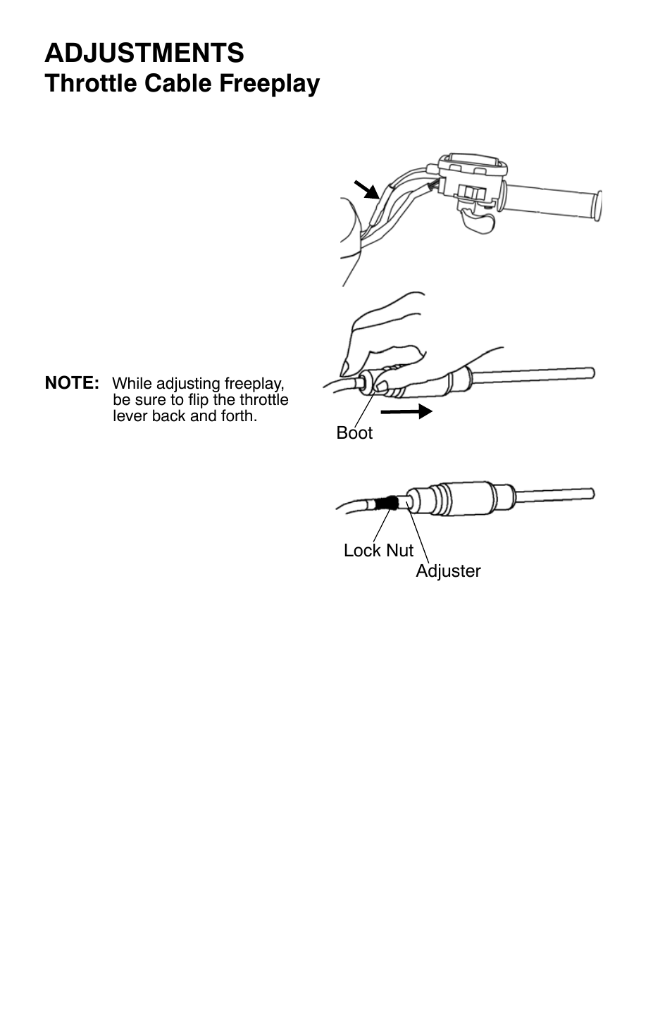 Adjustments, Throttle cable freeplay | Polaris Sportsman 9921335 User Manual | Page 118 / 133