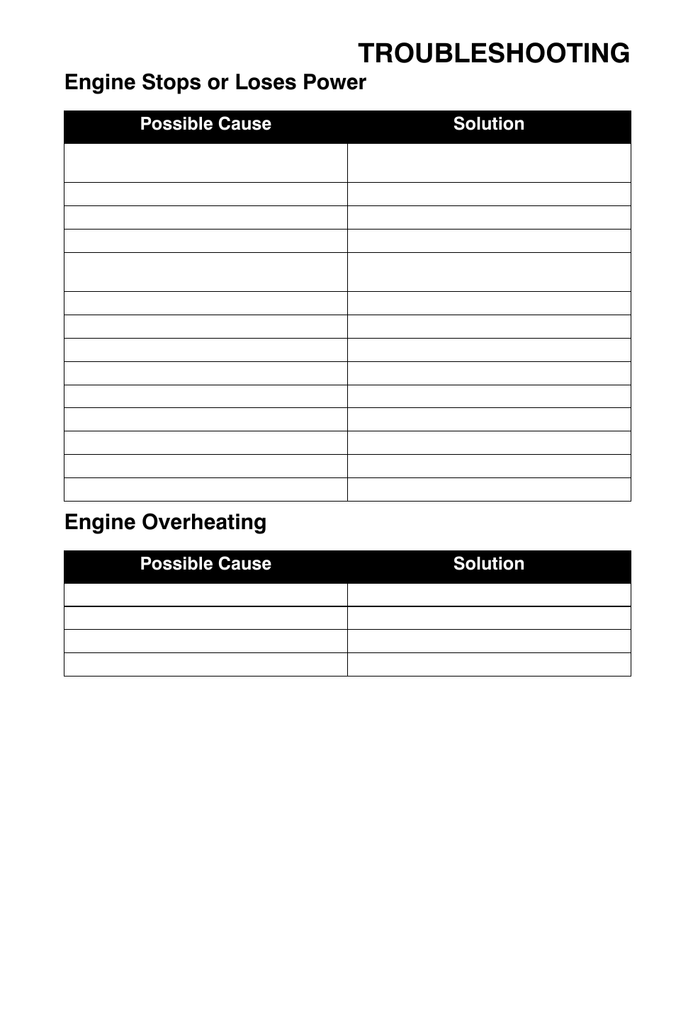 Troubleshooting, Engine stops or loses power engine overheating | Polaris Sportsman 9921335 User Manual | Page 123 / 133