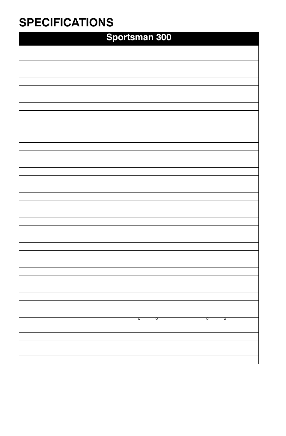 Specifications, Sportsman 300 | Polaris Sportsman 9921335 User Manual | Page 124 / 133
