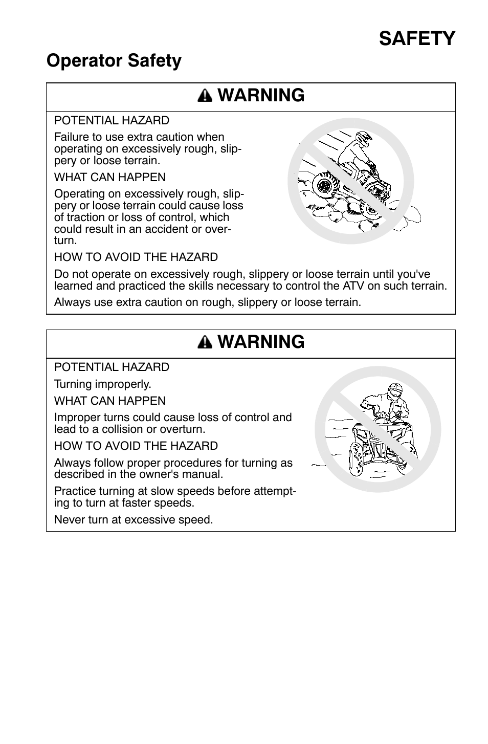 Safety, Operator safety warning, Warning | Polaris Sportsman 9921335 User Manual | Page 25 / 133