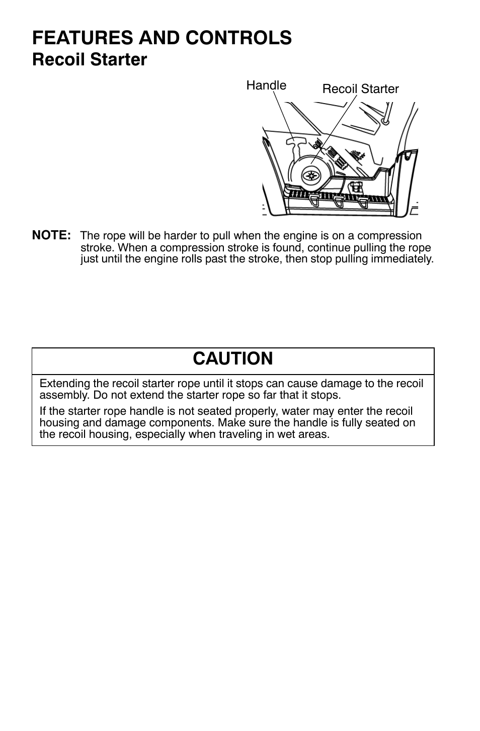 Features and controls, Recoil starter, Caution | Polaris Sportsman 9921335 User Manual | Page 42 / 133