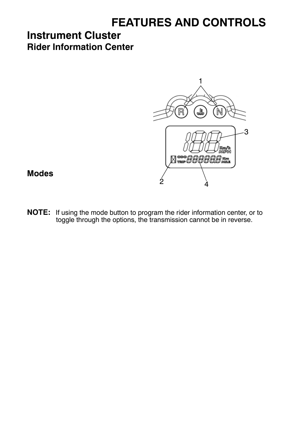 Features and controls, Instrument cluster | Polaris Sportsman 9921335 User Manual | Page 45 / 133