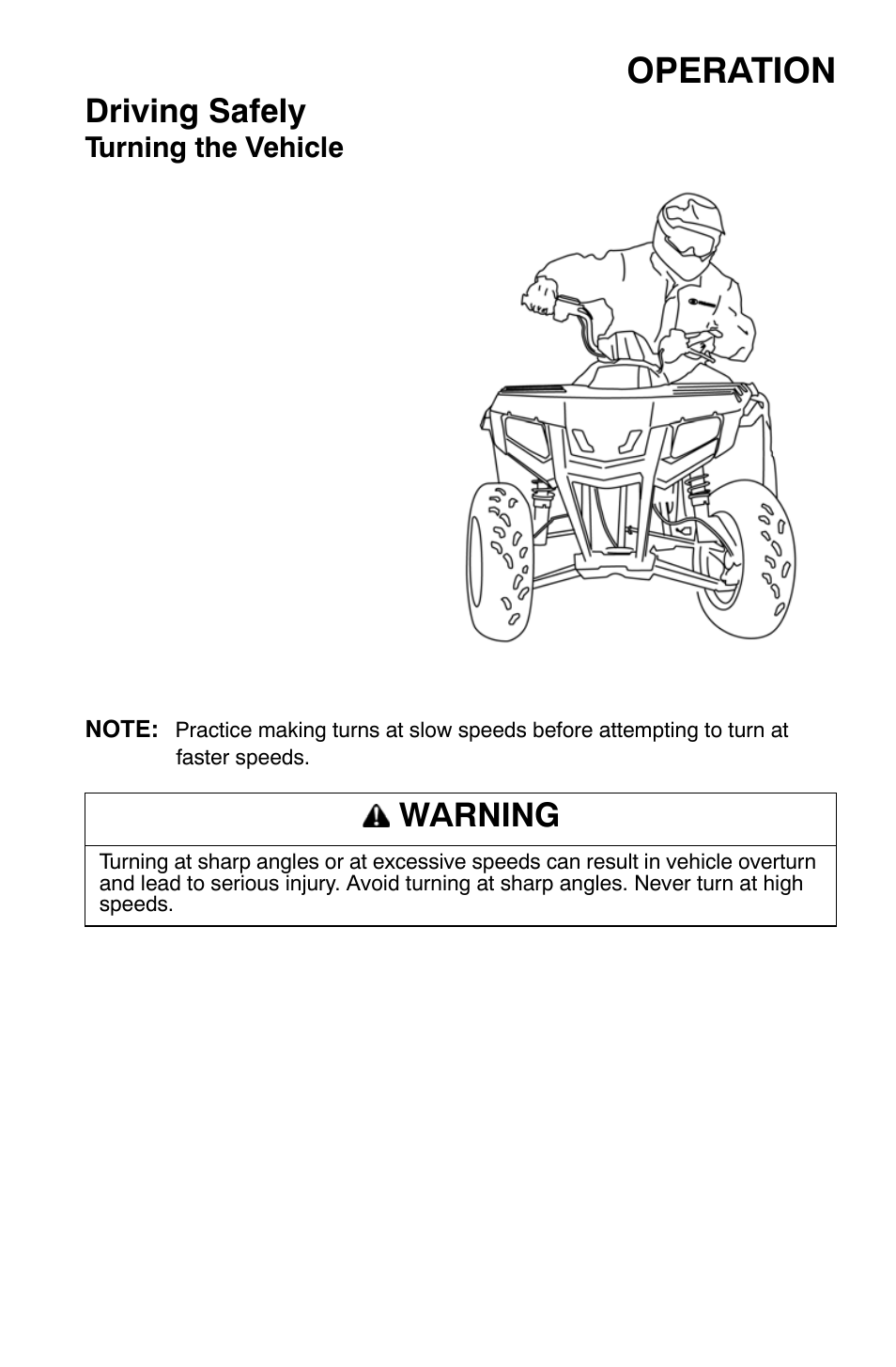 Operation, Driving safely, Warning | Polaris Sportsman 9921335 User Manual | Page 55 / 133
