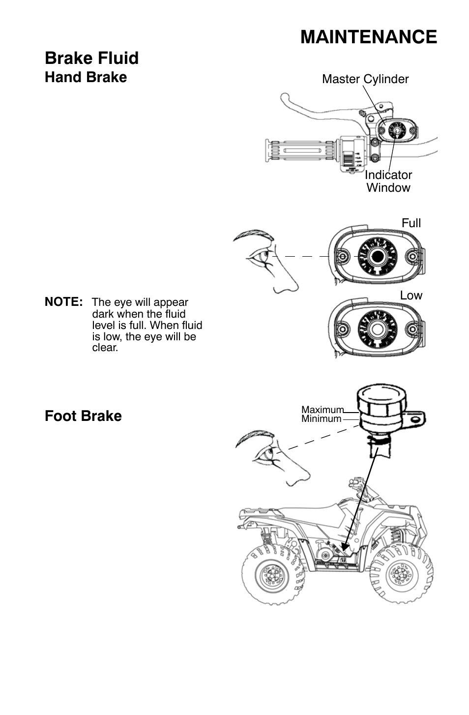 Maintenance, Brake fluid, Hand brake | Foot brake | Polaris Sportsman 9921335 User Manual | Page 85 / 133