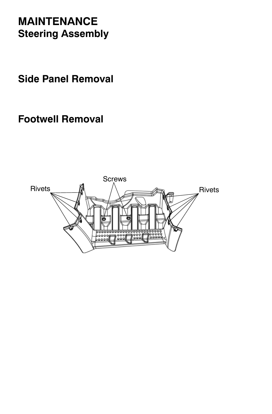 Maintenance, Steering assembly, Side panel removal | Footwell removal | Polaris Sportsman 9921335 User Manual | Page 88 / 133