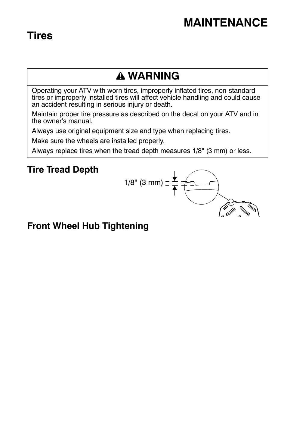 Maintenance, Tires, Warning | Polaris Sportsman 9921335 User Manual | Page 89 / 133