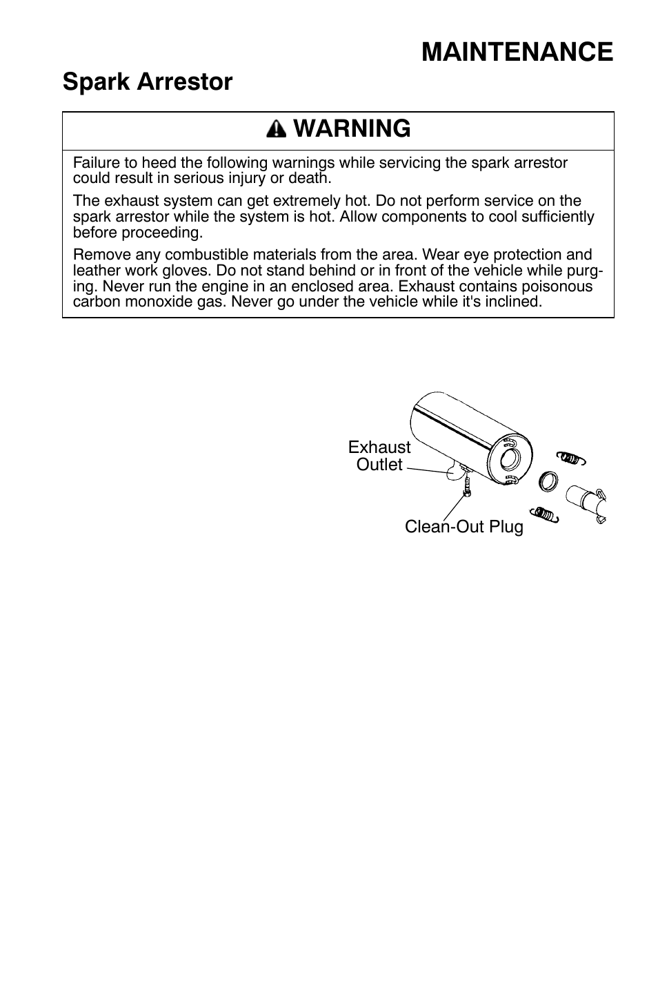 Maintenance, Spark arrestor, Warning | Polaris Sportsman 9921335 User Manual | Page 99 / 133