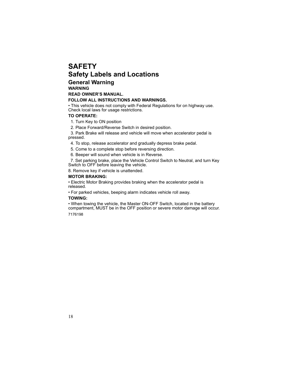 Safety, Safety labels and locations | Polaris 2010 Breeze User Manual | Page 20 / 87