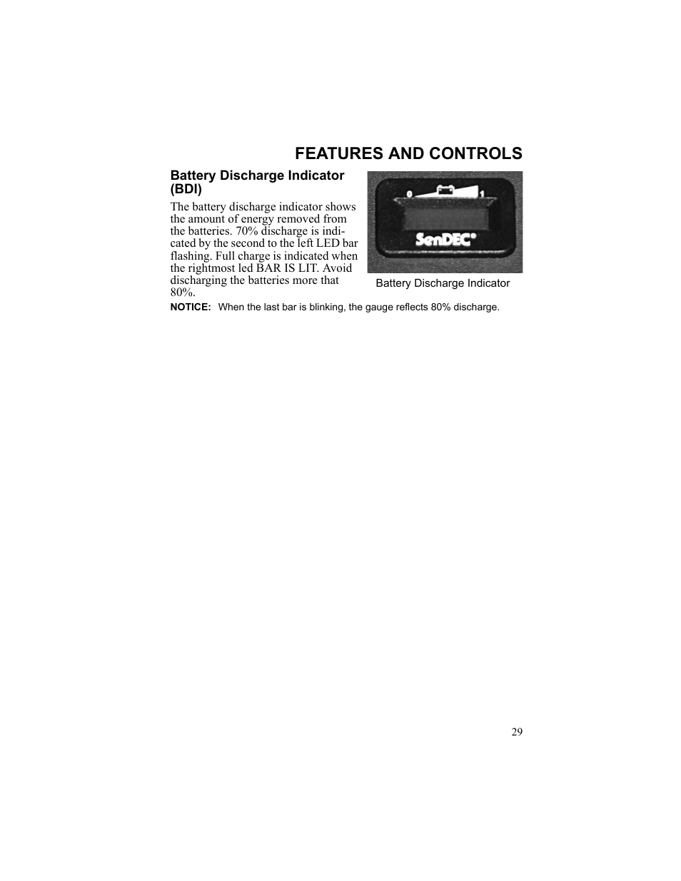 Features and controls, Battery discharge indicator (bdi), Battery discharge indicator | Polaris 2010 Breeze User Manual | Page 31 / 87