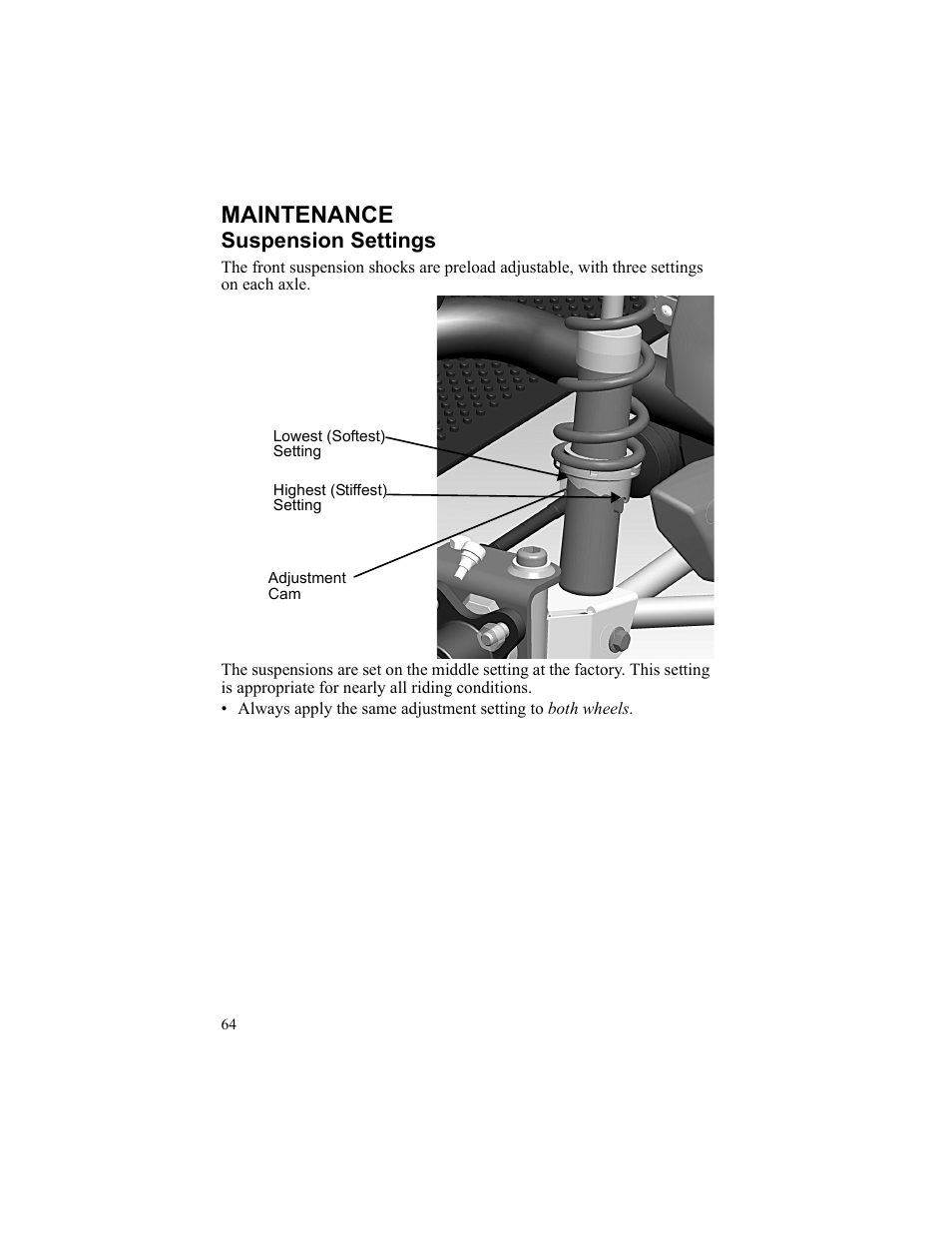 Maintenance, Suspension settings, Adjustment cam | Polaris 2010 Breeze User Manual | Page 66 / 87