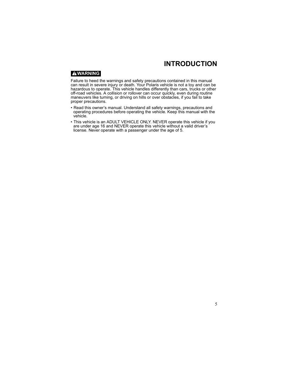 Introduction, Warning | Polaris 2010 Breeze User Manual | Page 7 / 87