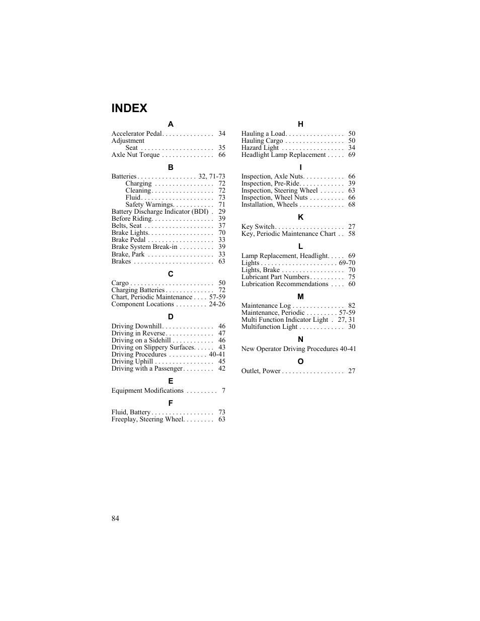 Index | Polaris 2010 Breeze User Manual | Page 86 / 87