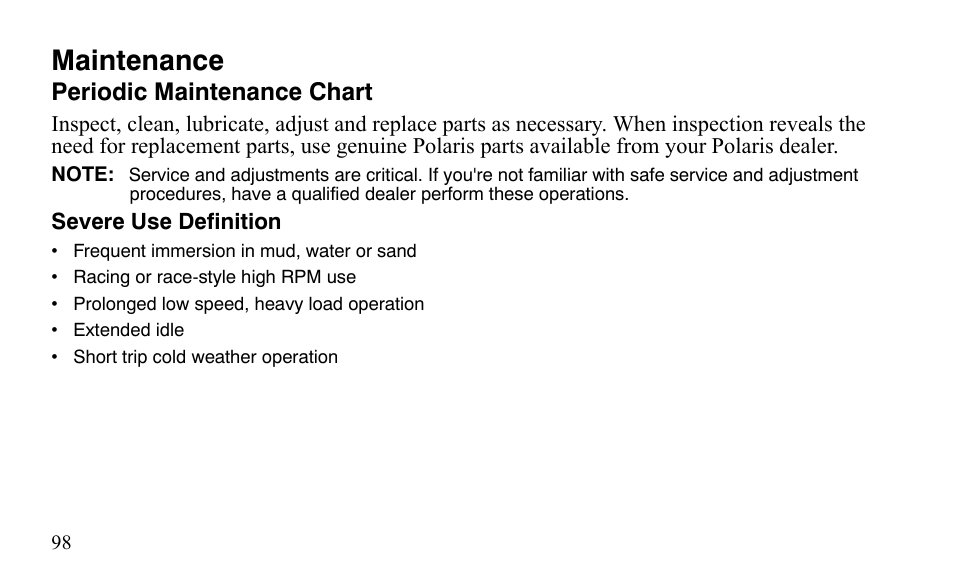 Maintenance | Polaris Outlaw 9921123 User Manual | Page 101 / 220