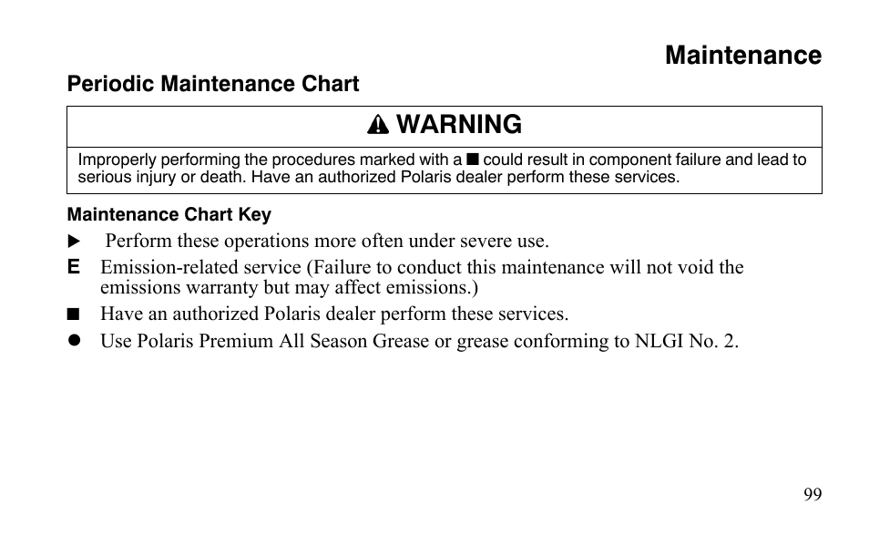 Maintenance, Warning | Polaris Outlaw 9921123 User Manual | Page 102 / 220