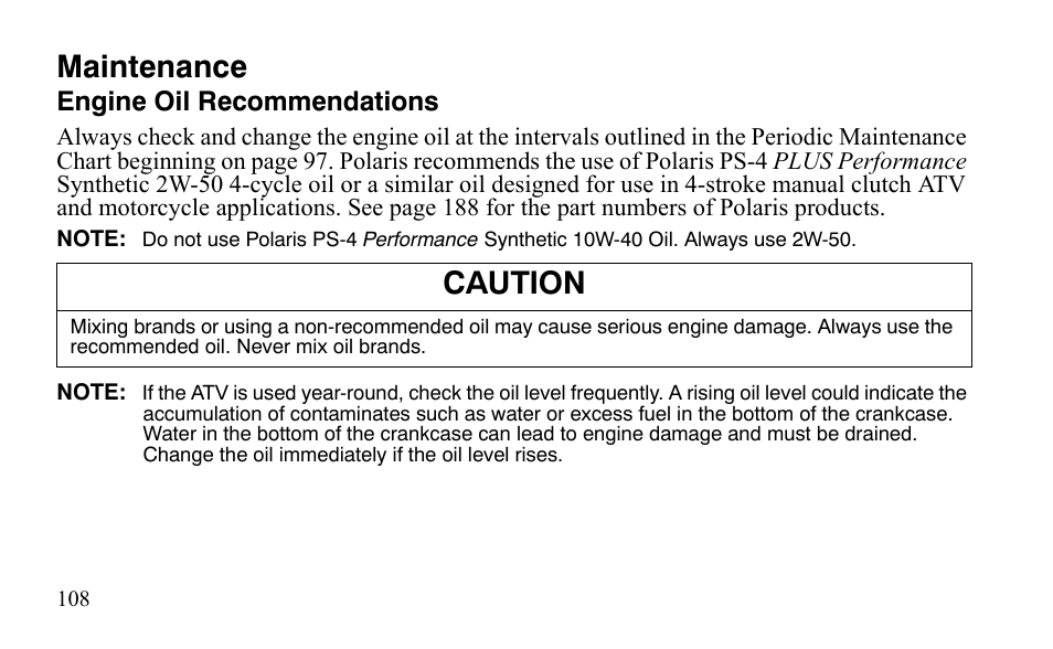 Maintenance, Caution | Polaris Outlaw 9921123 User Manual | Page 111 / 220