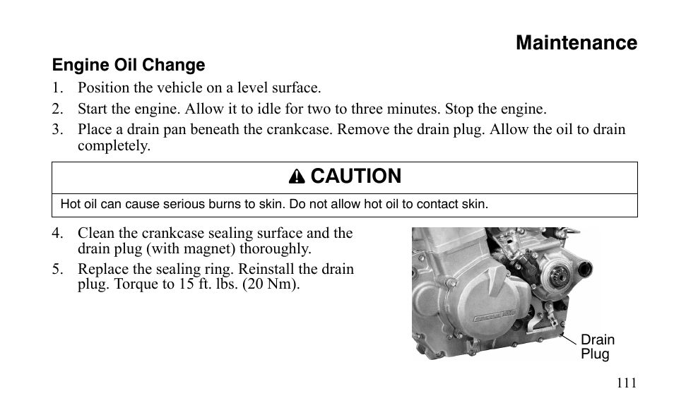 Maintenance, Caution | Polaris Outlaw 9921123 User Manual | Page 114 / 220