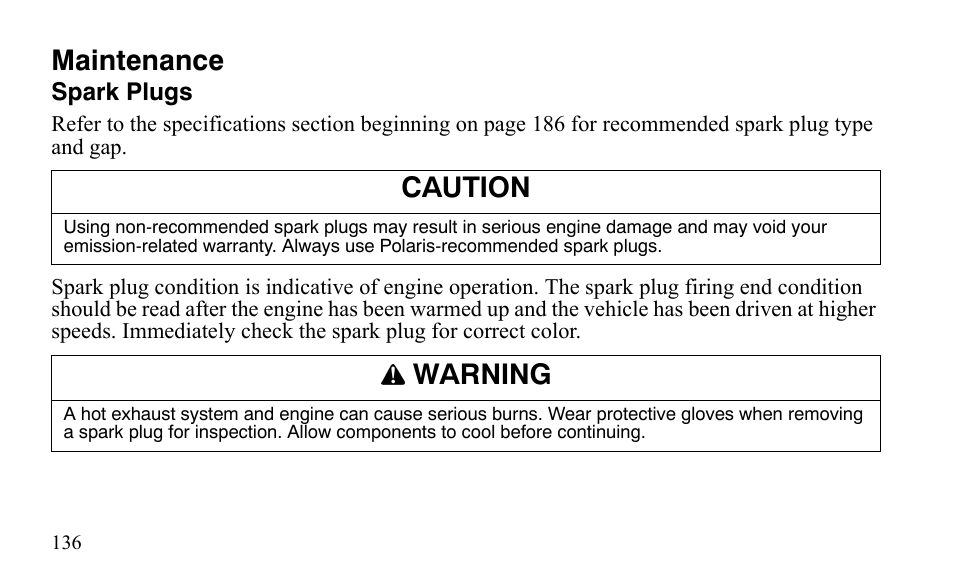 Maintenance, Caution, Warning | Polaris Outlaw 9921123 User Manual | Page 139 / 220