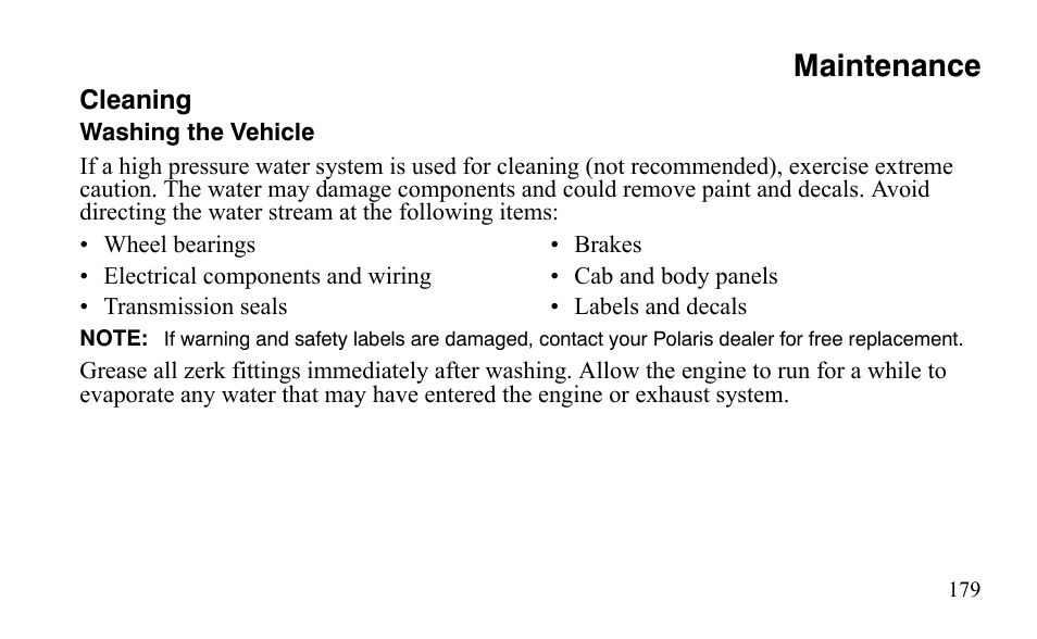 Maintenance | Polaris Outlaw 9921123 User Manual | Page 182 / 220