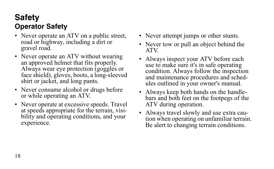 Safety | Polaris Outlaw 9921123 User Manual | Page 21 / 220