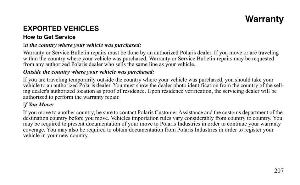 Warranty | Polaris Outlaw 9921123 User Manual | Page 210 / 220