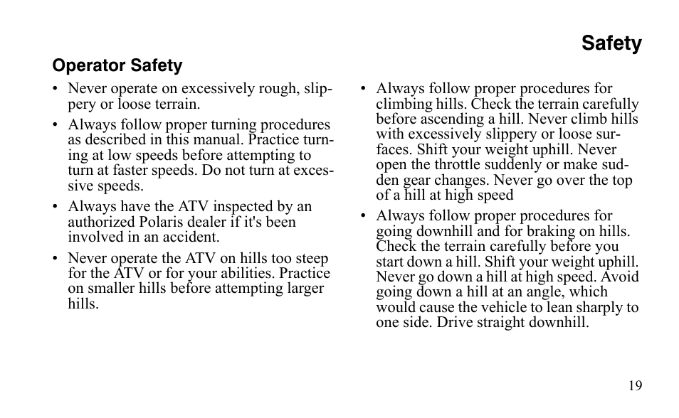 Safety | Polaris Outlaw 9921123 User Manual | Page 22 / 220