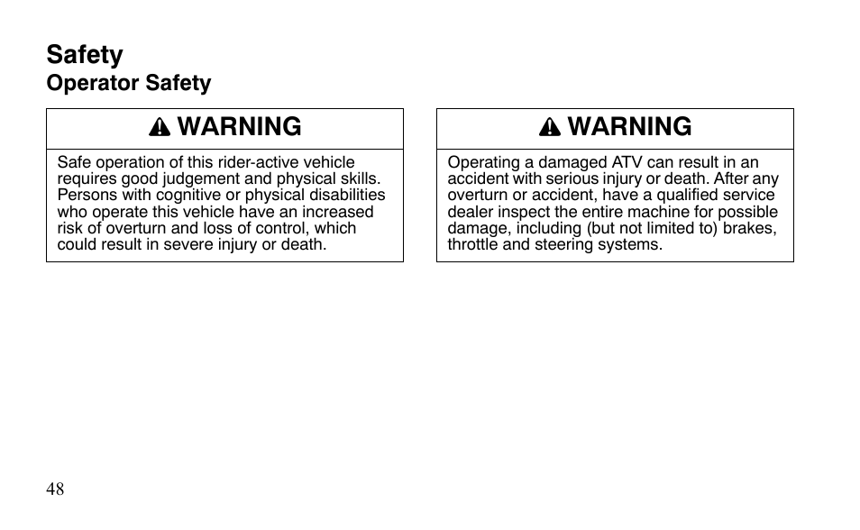 Safety, Warning | Polaris Outlaw 9921123 User Manual | Page 51 / 220