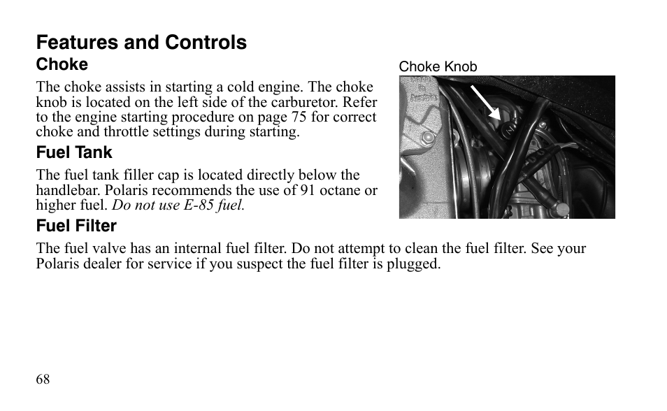 Features and controls | Polaris Outlaw 9921123 User Manual | Page 71 / 220