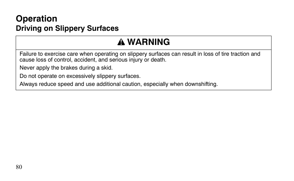 Operation, Warning | Polaris Outlaw 9921123 User Manual | Page 83 / 220