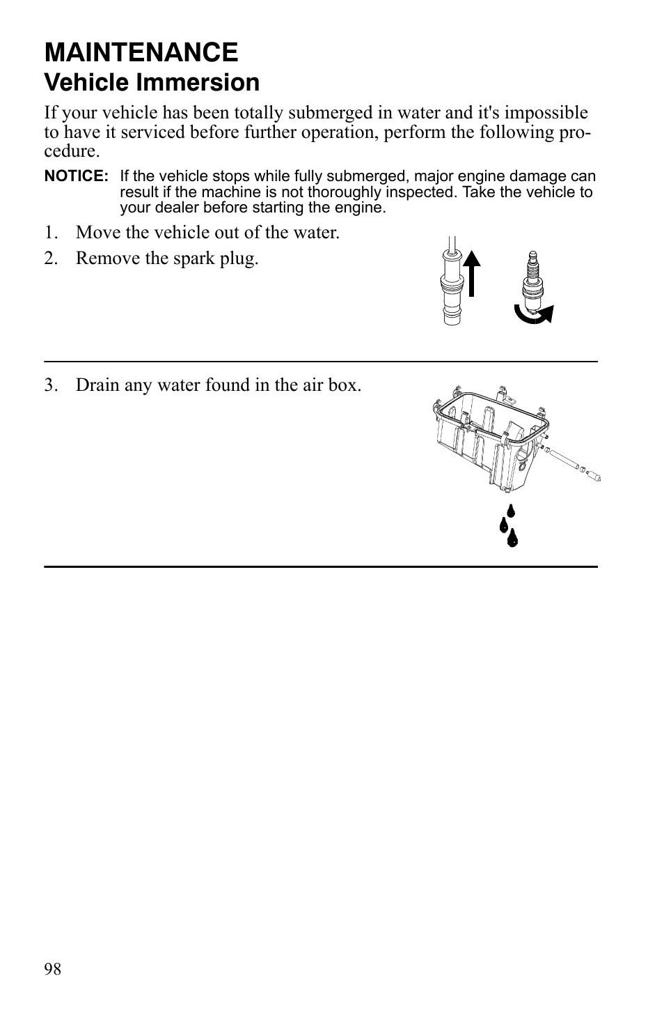 Maintenance, Vehicle immersion | Polaris Sportsman 9921837 User Manual | Page 100 / 133