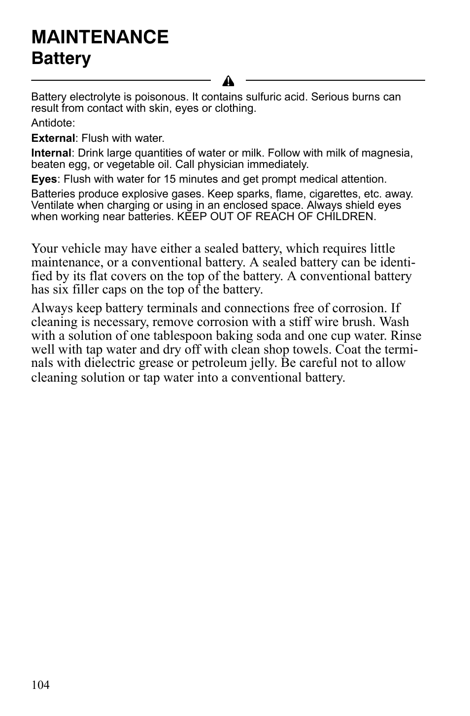 Maintenance, Battery | Polaris Sportsman 9921837 User Manual | Page 106 / 133