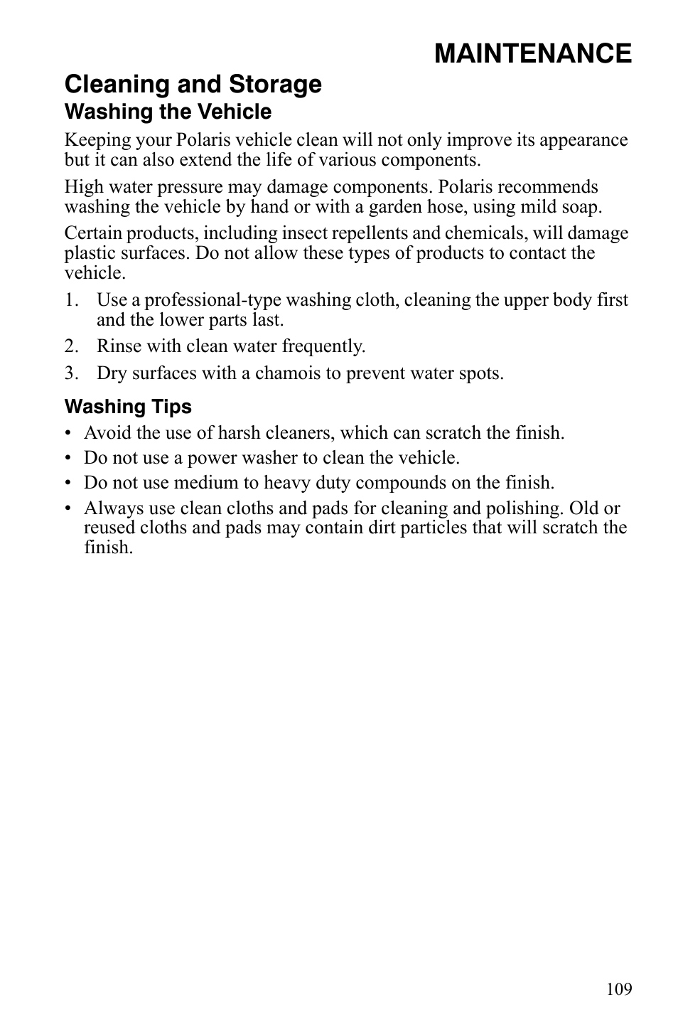 Maintenance, Cleaning and storage | Polaris Sportsman 9921837 User Manual | Page 111 / 133