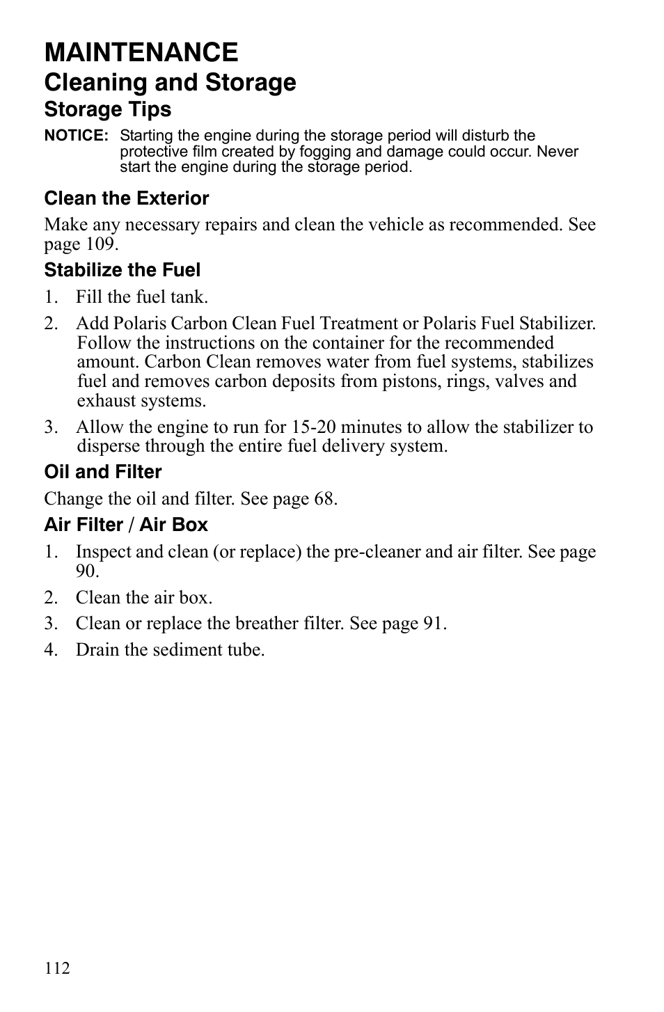 Maintenance, Cleaning and storage | Polaris Sportsman 9921837 User Manual | Page 114 / 133