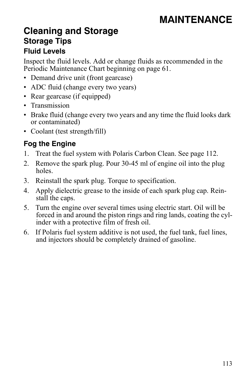 Maintenance, Cleaning and storage | Polaris Sportsman 9921837 User Manual | Page 115 / 133