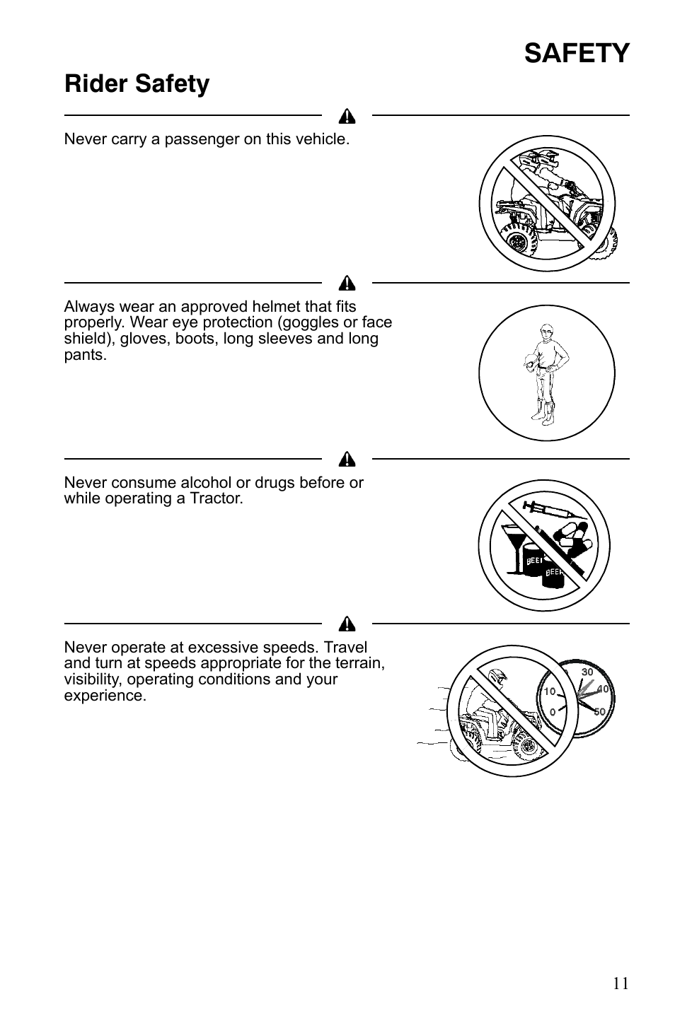 Safety, Rider safety | Polaris Sportsman 9921837 User Manual | Page 13 / 133