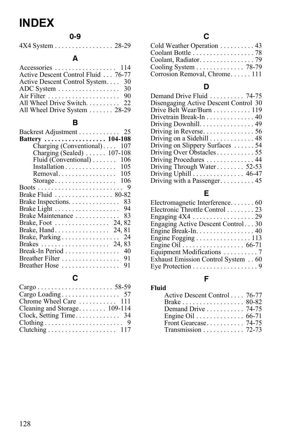 Index | Polaris Sportsman 9921837 User Manual | Page 130 / 133