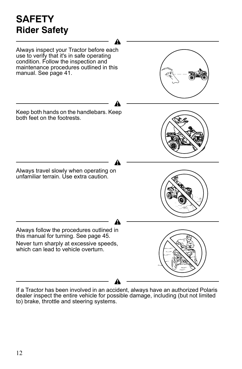 Safety, Rider safety | Polaris Sportsman 9921837 User Manual | Page 14 / 133