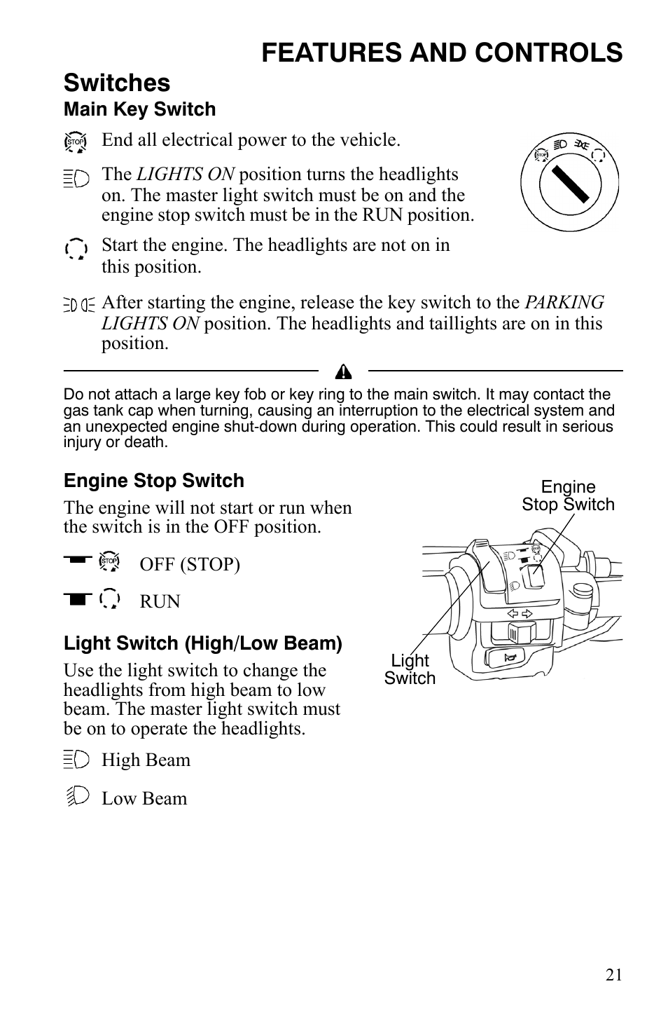 Features and controls, Switches | Polaris Sportsman 9921837 User Manual | Page 23 / 133