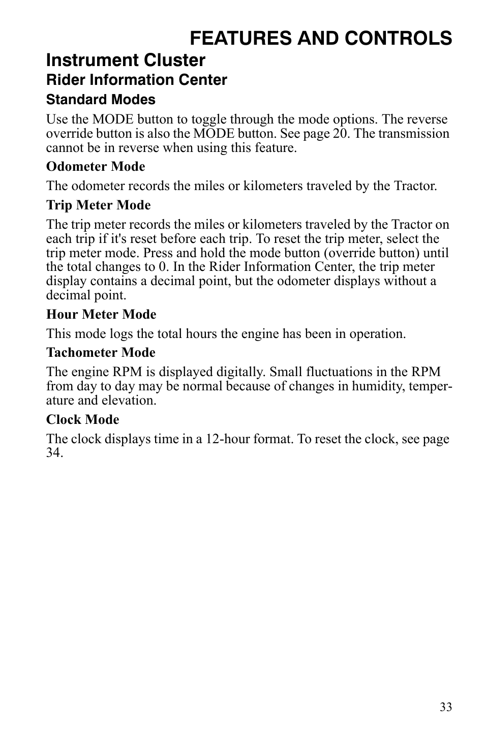 Features and controls, Instrument cluster | Polaris Sportsman 9921837 User Manual | Page 35 / 133