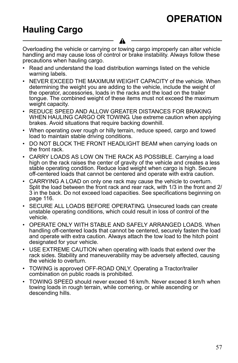 Operation, Hauling cargo | Polaris Sportsman 9921837 User Manual | Page 59 / 133