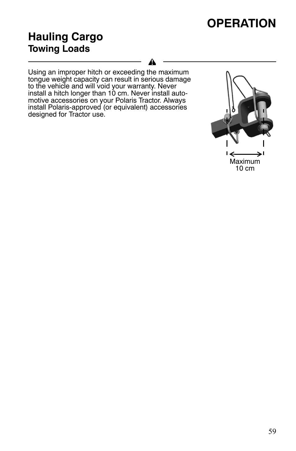 Operation, Hauling cargo, Towing loads | Polaris Sportsman 9921837 User Manual | Page 61 / 133