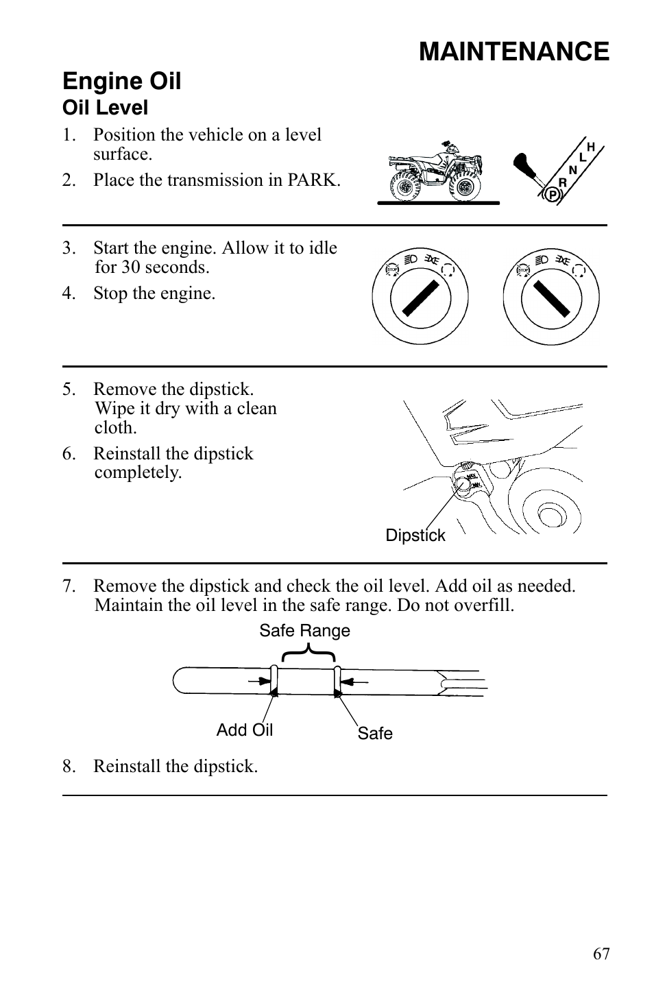 Maintenance, Engine oil | Polaris Sportsman 9921837 User Manual | Page 69 / 133