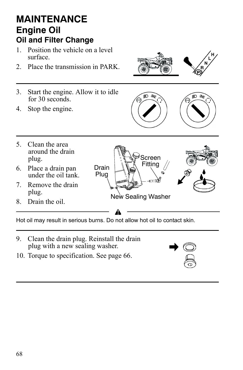 Maintenance, Engine oil | Polaris Sportsman 9921837 User Manual | Page 70 / 133
