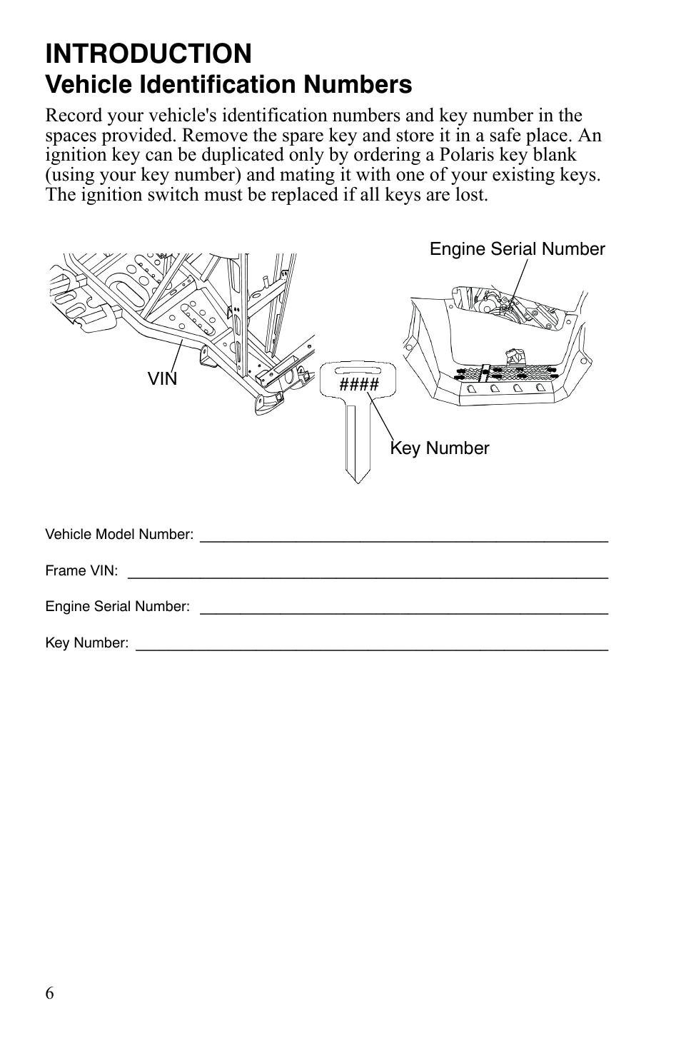 Introduction, Vehicle identification numbers | Polaris Sportsman 9921837 User Manual | Page 8 / 133