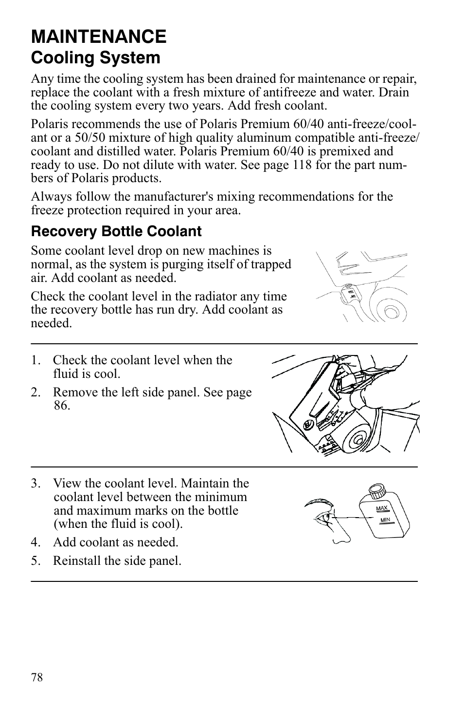 Maintenance, Cooling system | Polaris Sportsman 9921837 User Manual | Page 80 / 133