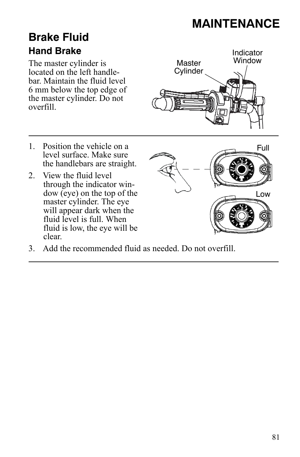 Maintenance, Brake fluid | Polaris Sportsman 9921837 User Manual | Page 83 / 133