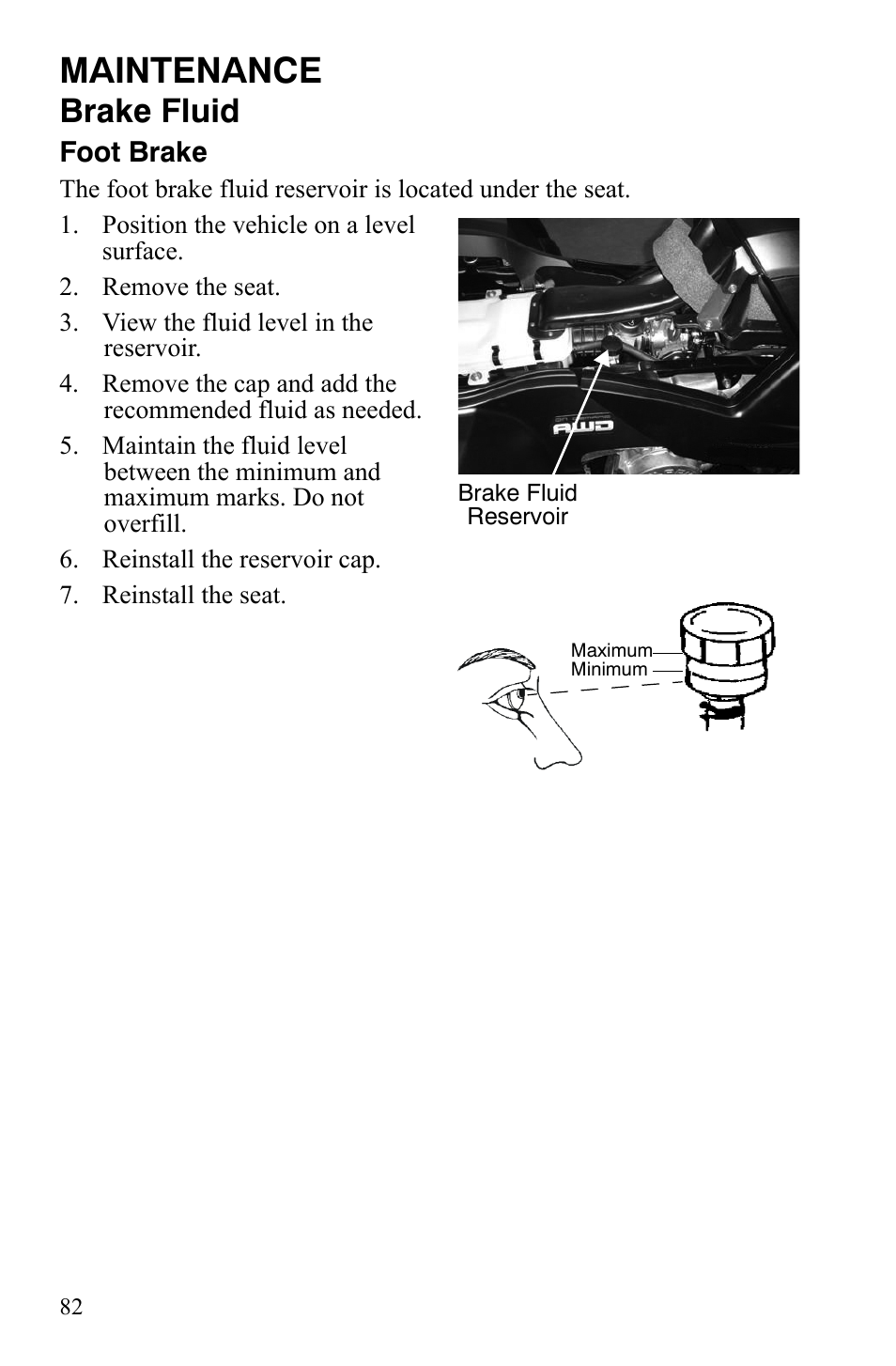 Maintenance, Brake fluid | Polaris Sportsman 9921837 User Manual | Page 84 / 133