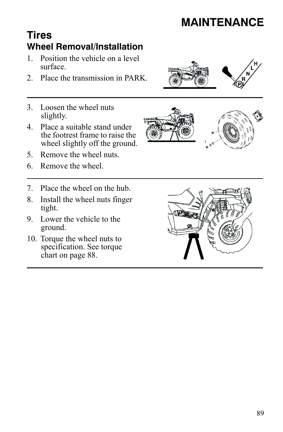 Maintenance, Tires | Polaris Sportsman 9921837 User Manual | Page 91 / 133
